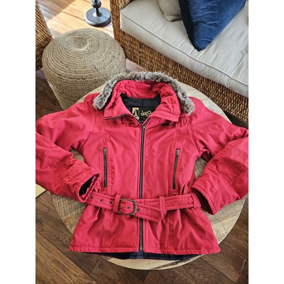Skea Paris Vail Belted Ski Snow Jacket Women's Size 6 Made in USA Red Faux Fur - Picture 5 of 14